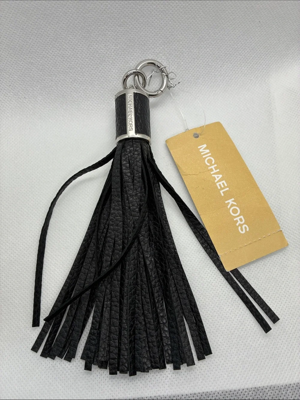 Michael Kors Black Leather Fringe Tassel Key & Card Holder Charm